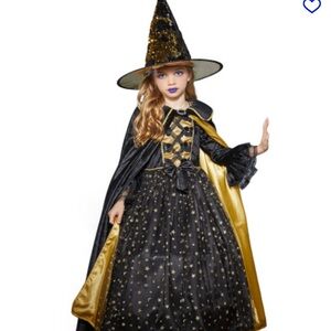 Enchanting Witch Costume for Kids - Black and Gold